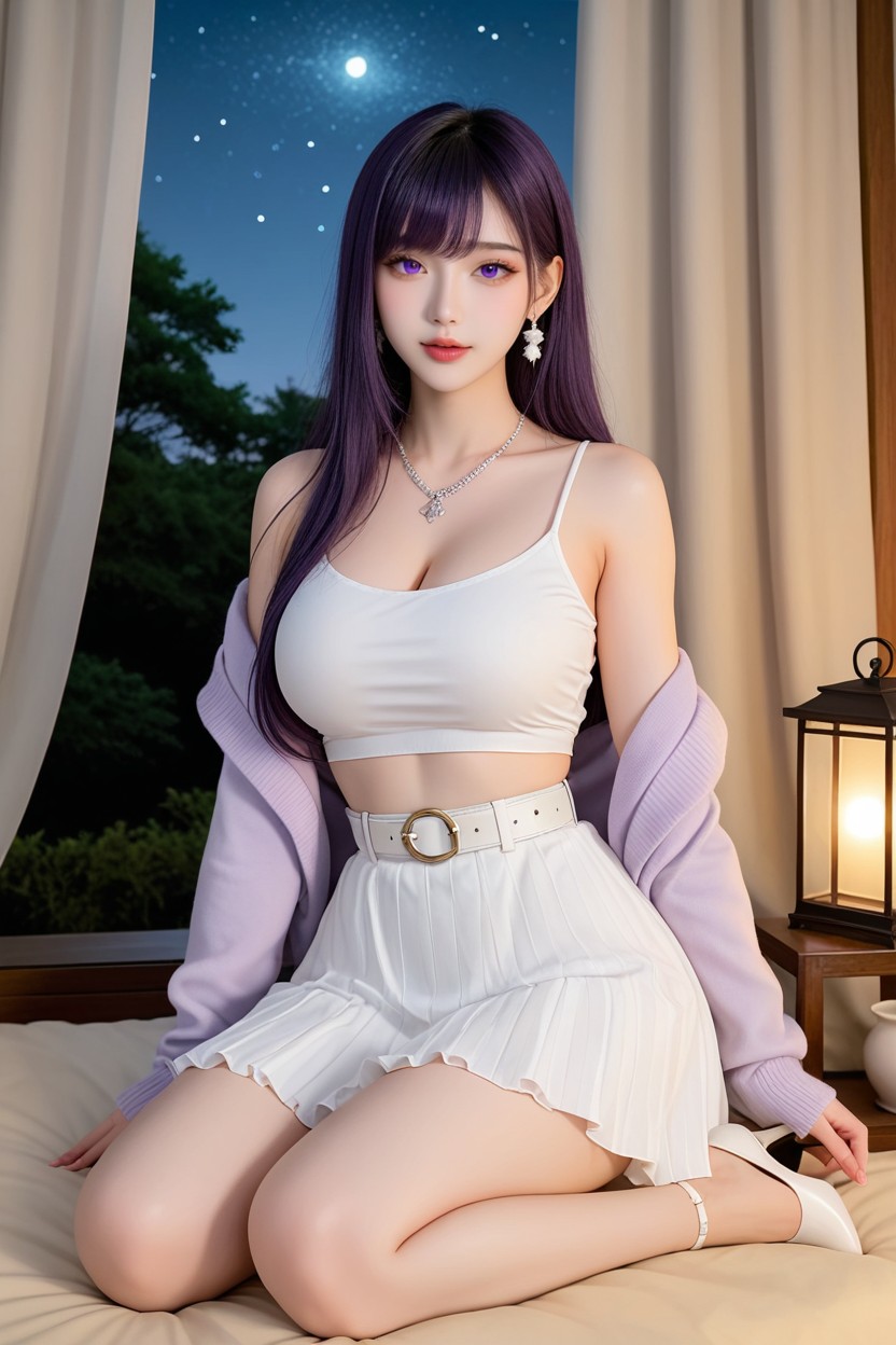 Extremely Beautiful Face, Dark Purple Hair, Miss Universe Winning Idol Face Asian AI Porn
