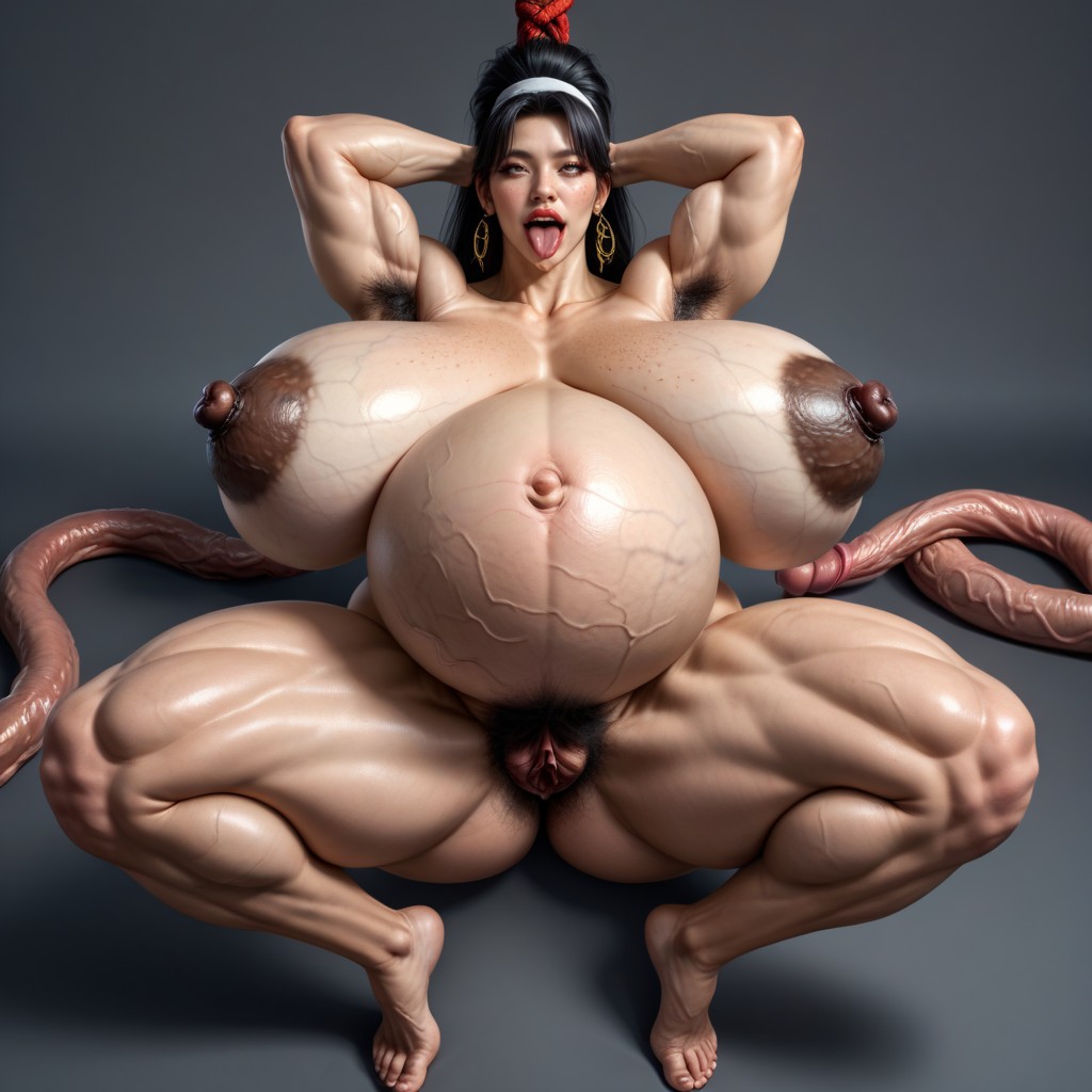 Visible Varicose Veins, Hyper Dense Bushy Hairy Armpit, Colossal Breast Asian AI Porn