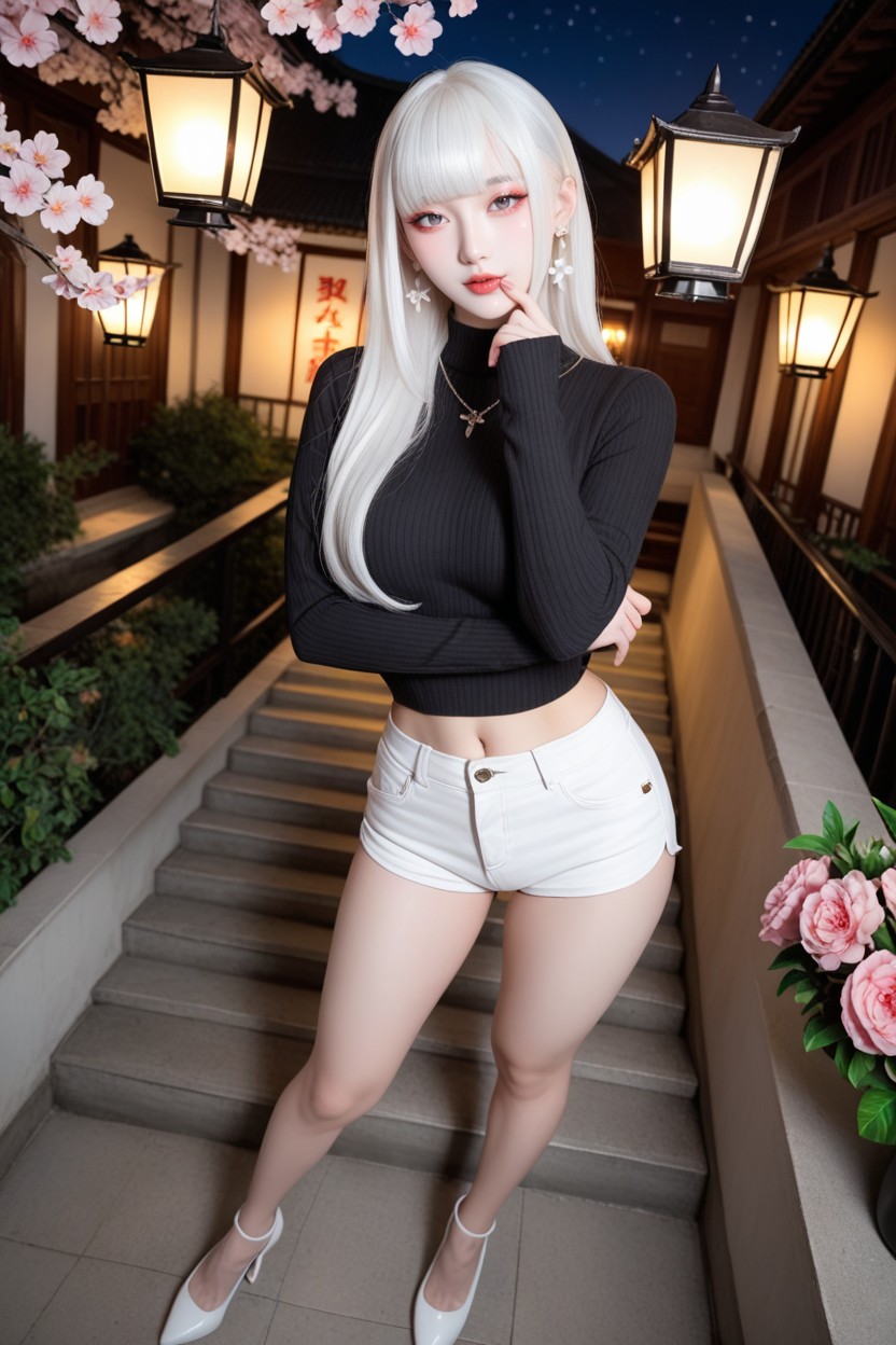 Long Hair With Curtain Bangs, Cream Hotpants, High Resolution Asian AI Porn