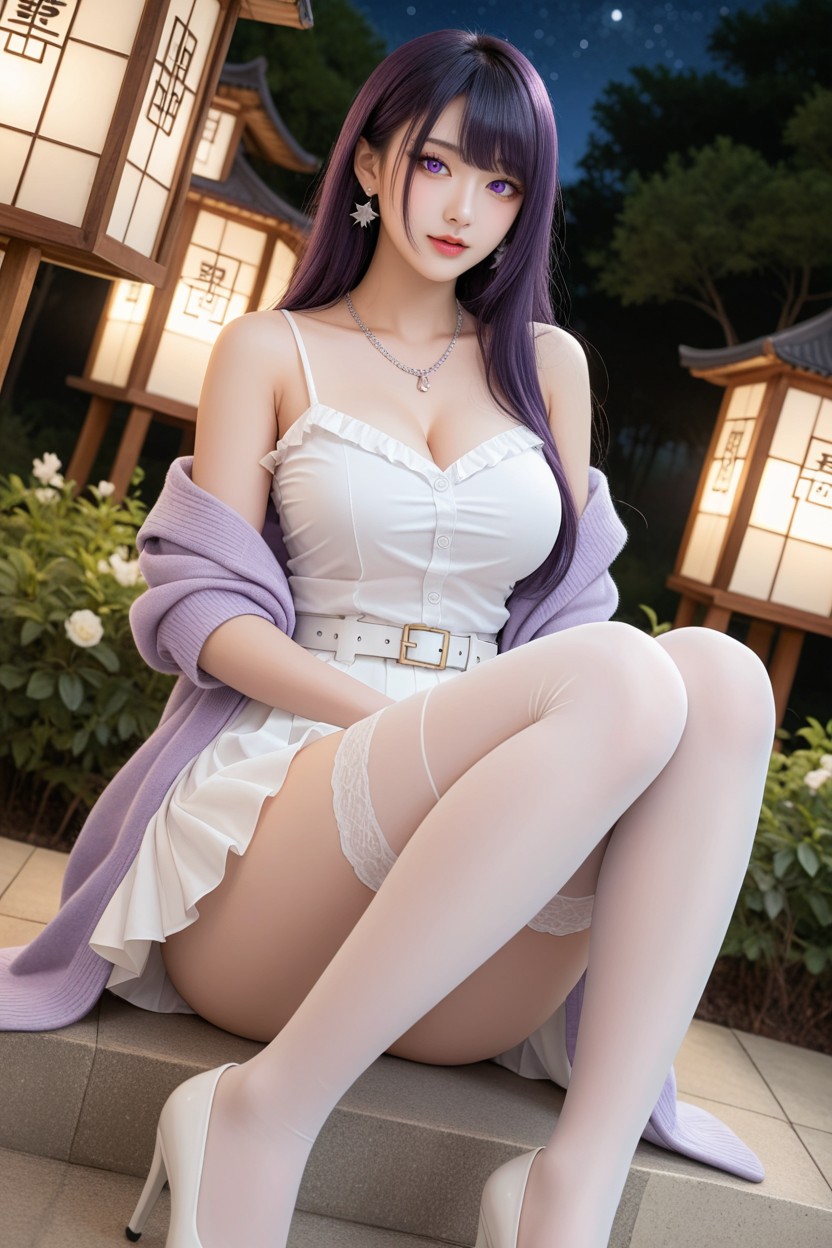 White High Heels, White Stocking, Purple Eyes Asian AI Porn