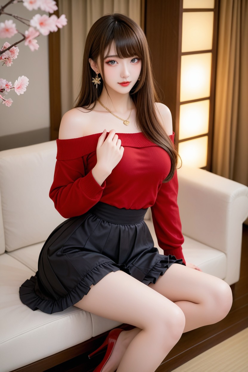 Black Ruffle Skirt, Perfect Curvy Body, Chinese Idol Asian AI Porn