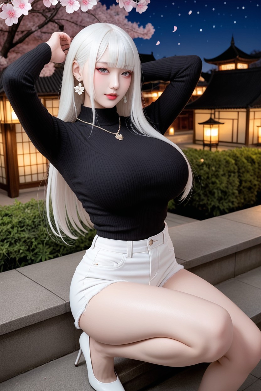 Perfect Body, Front View, Stairs Leading To The Palace Background Asian AI Porn