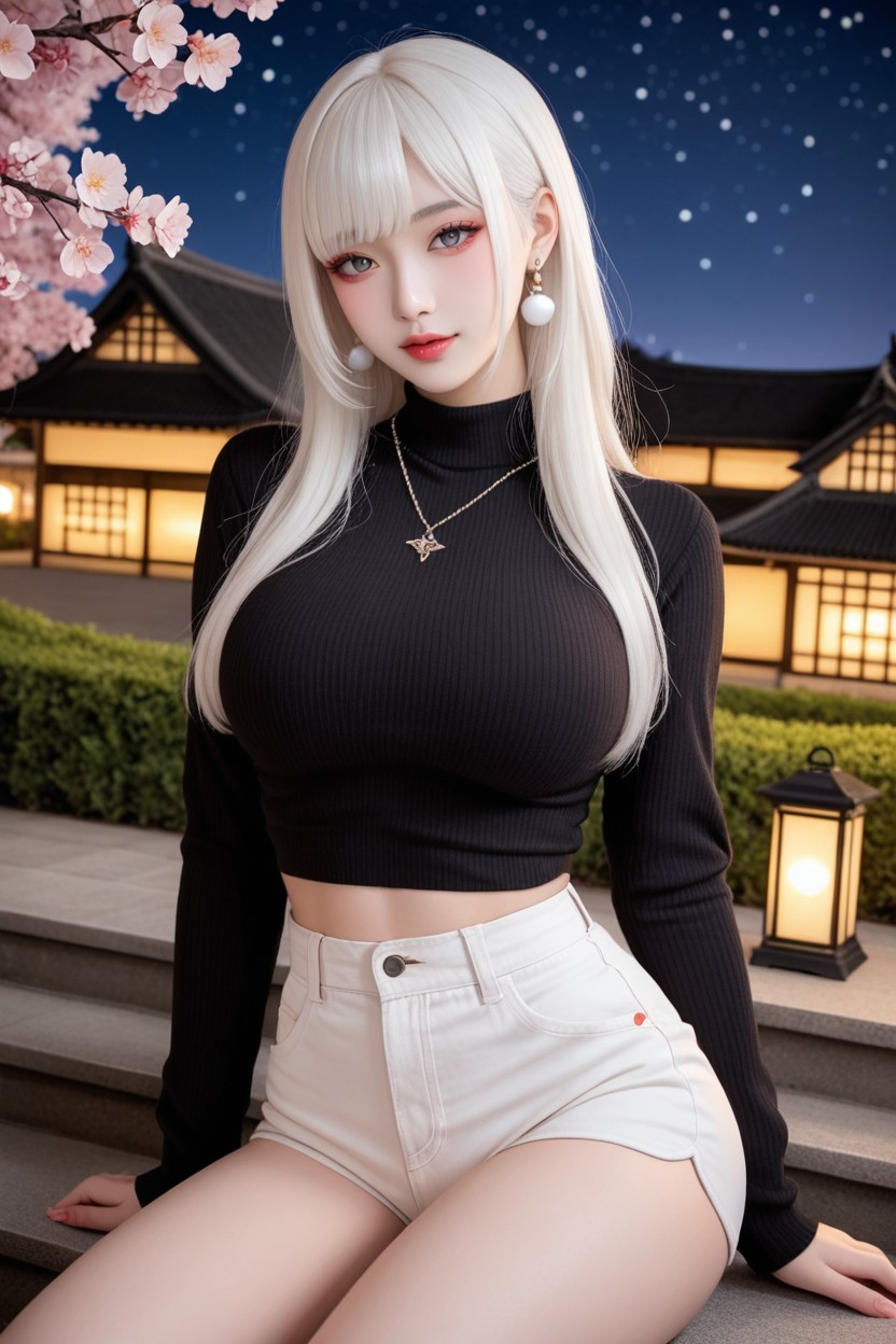 Perfect Chinese Idol Face, Grey Eyes, Long Hair With Curtain Bangs Asian AI Porn