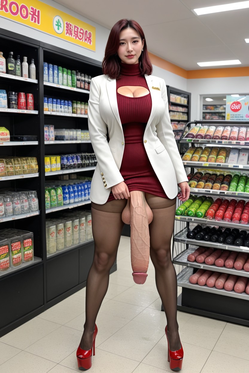 Futanari, Dark Pantyhose, Flaccid Cock Asian AI Porn