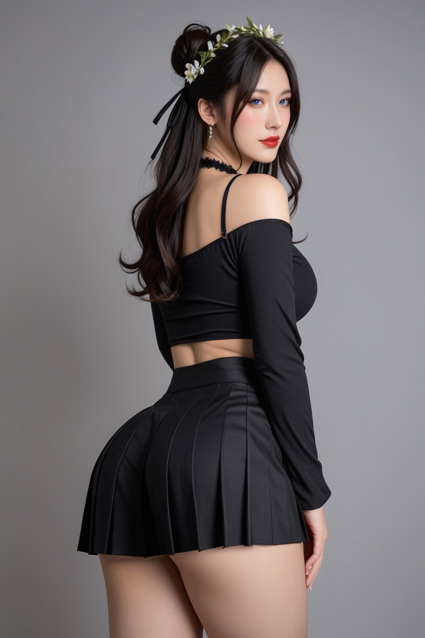 Thick Curvy Thighs, Detachable Sleeves, Pretty Korean Idol Face Asian AI Porn