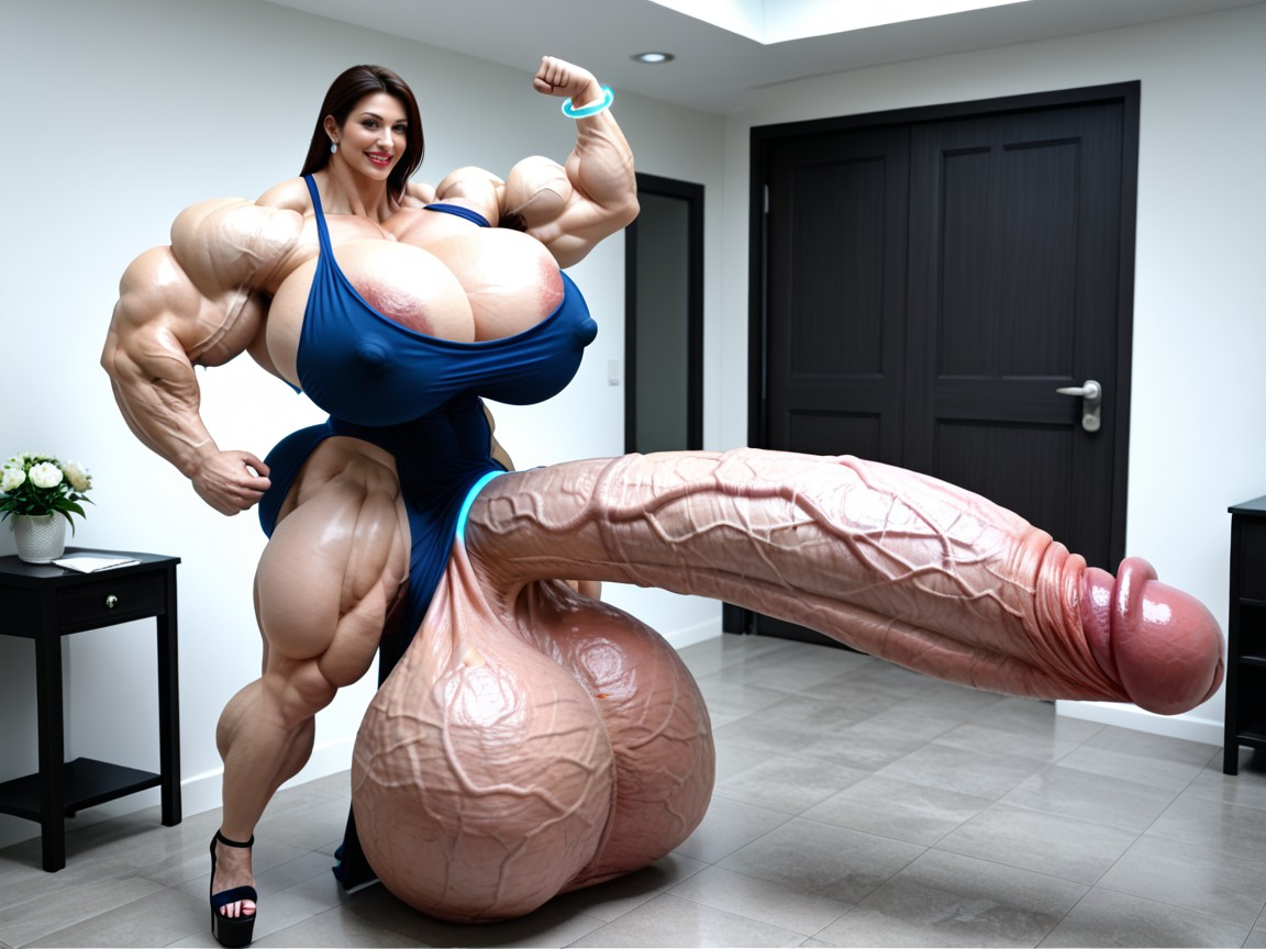 Humongous Breasts, Gigantic Hyper Sagging Testicles, Gigantic Muscles Asian AI Porn