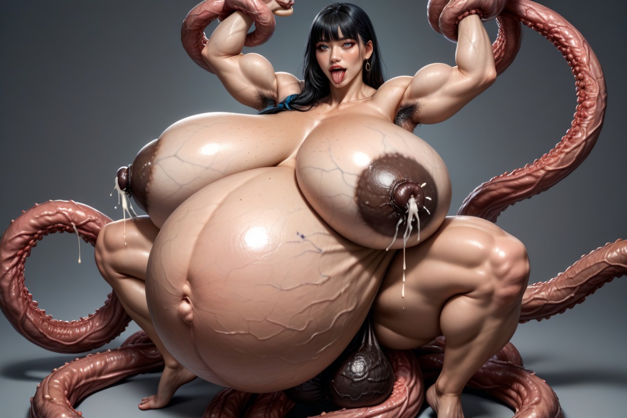 Hyper Dense Bushy Hairy Groin, Veiny Saggy Tits, Her Limbs Are Restrained By Tentacles Asian AI Porn