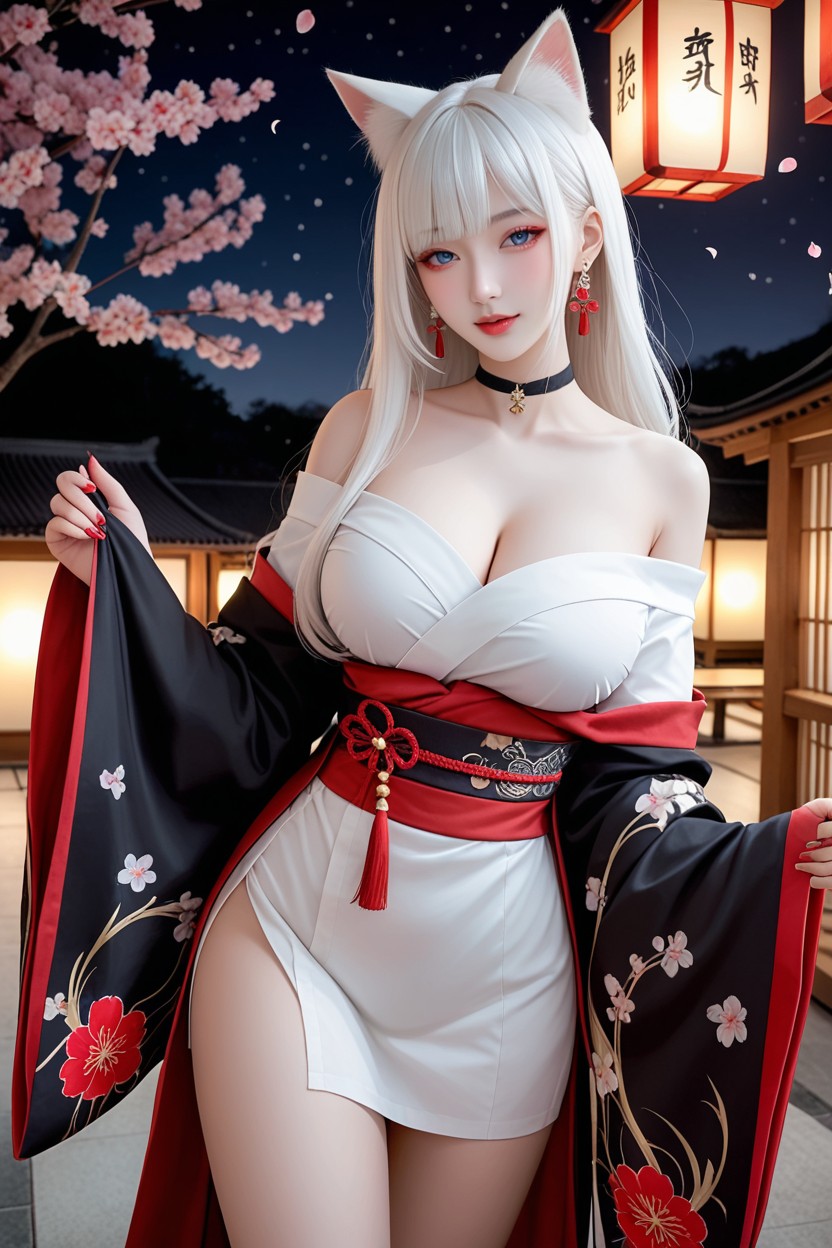 White Hair, Excited, Long Hair With Curtain Bangs Asian AI Porn