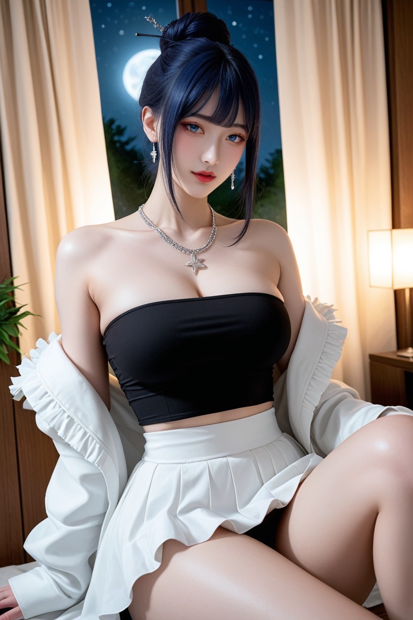 Moonlight, Midnight Sky With Stars And Moon, Perfect Curvy Body Asian AI Porn