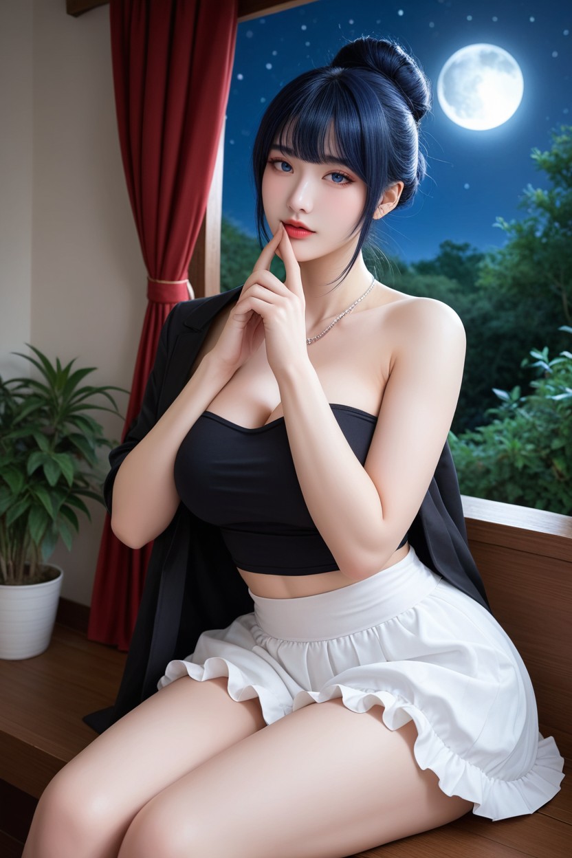 Thighs Exposed, Moonlight, Beautiful Face Asian AI Porn