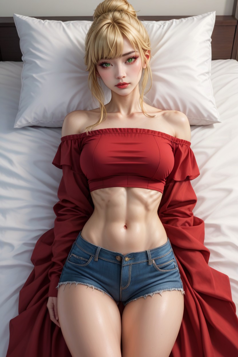Pin-up Woman, Beautiful, Red Gingham Crop Top Asian AI Porn