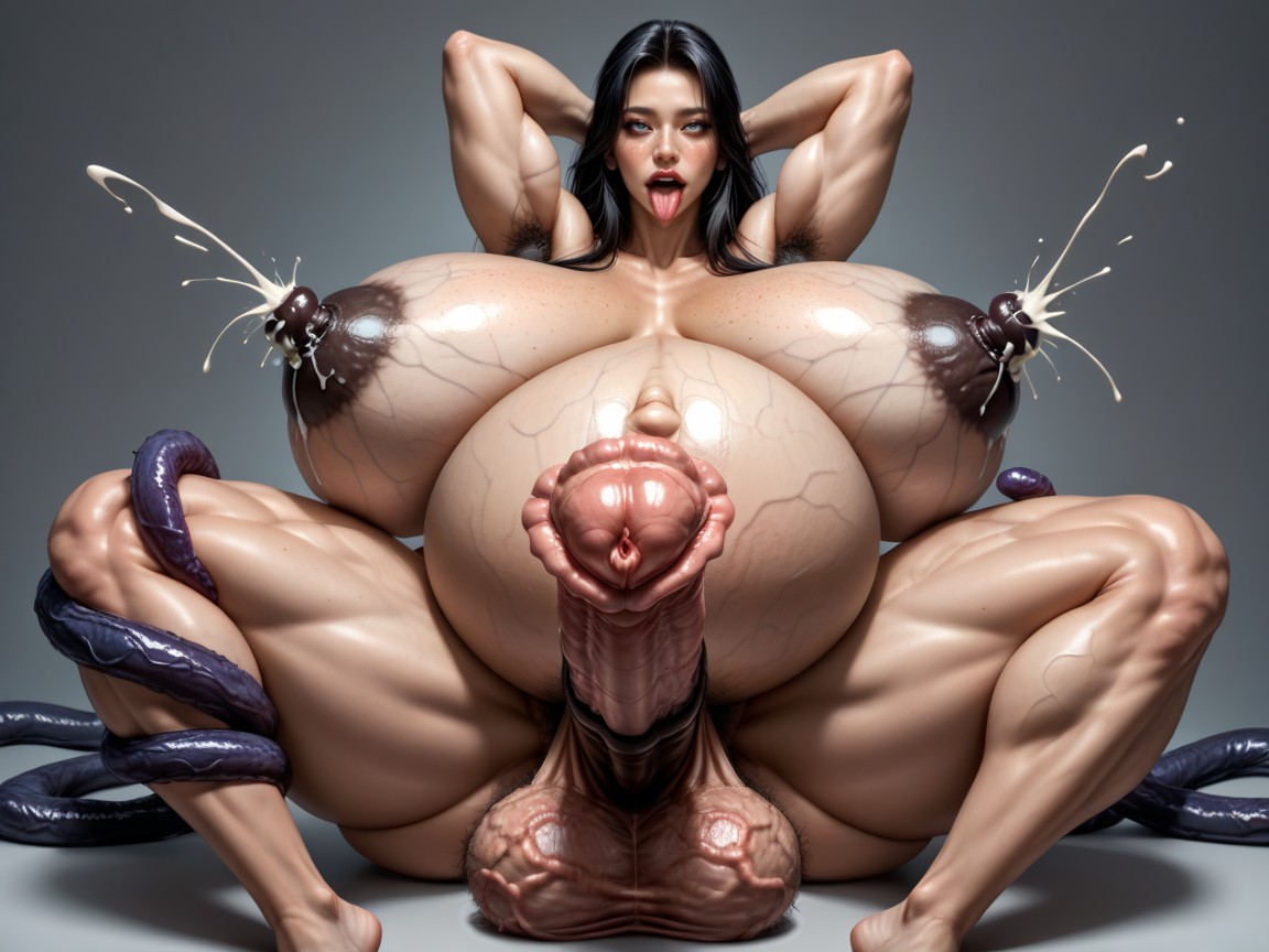 Hyper Big Barbed Horsecock Futanari, Veiny Saggy Breasts, Tentacles Extract Breast Milk Asian AI Porn
