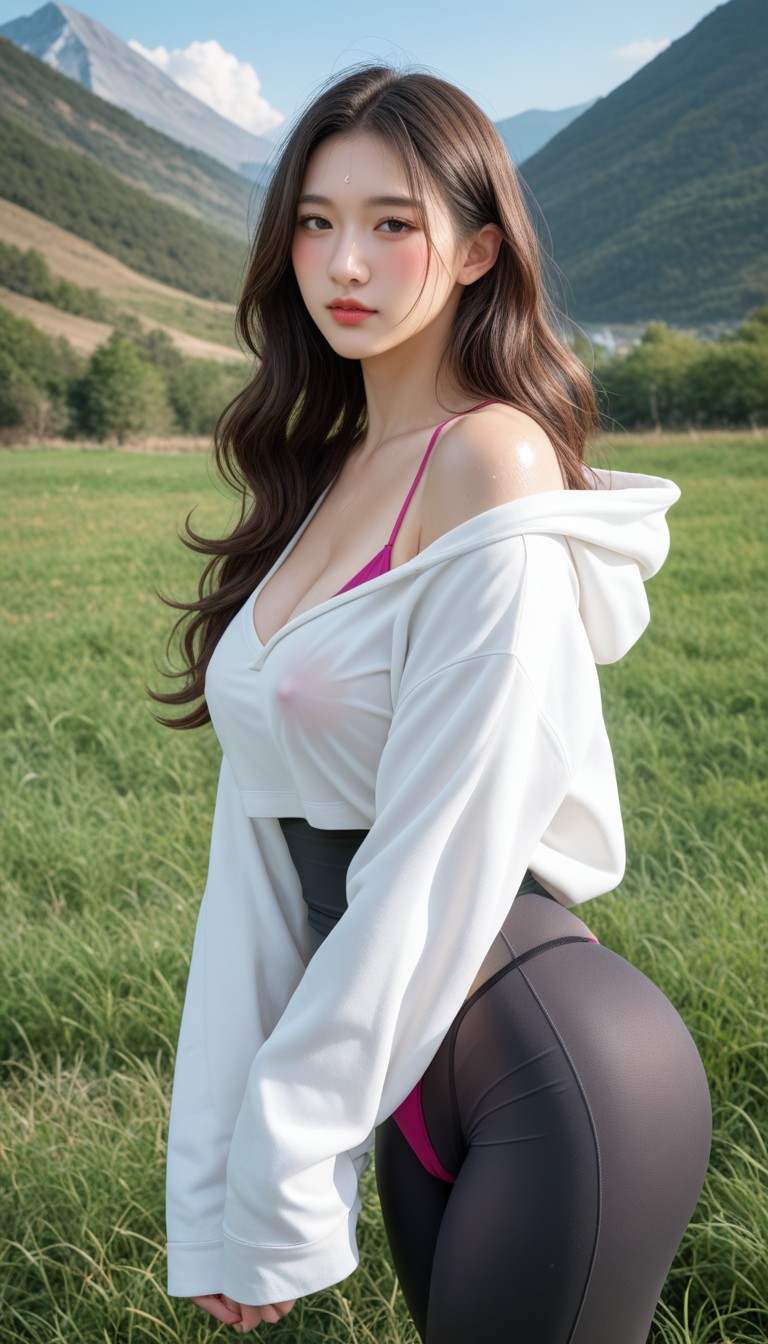 Grass Fields, Face Focus, Large Ass Asian AI Porn