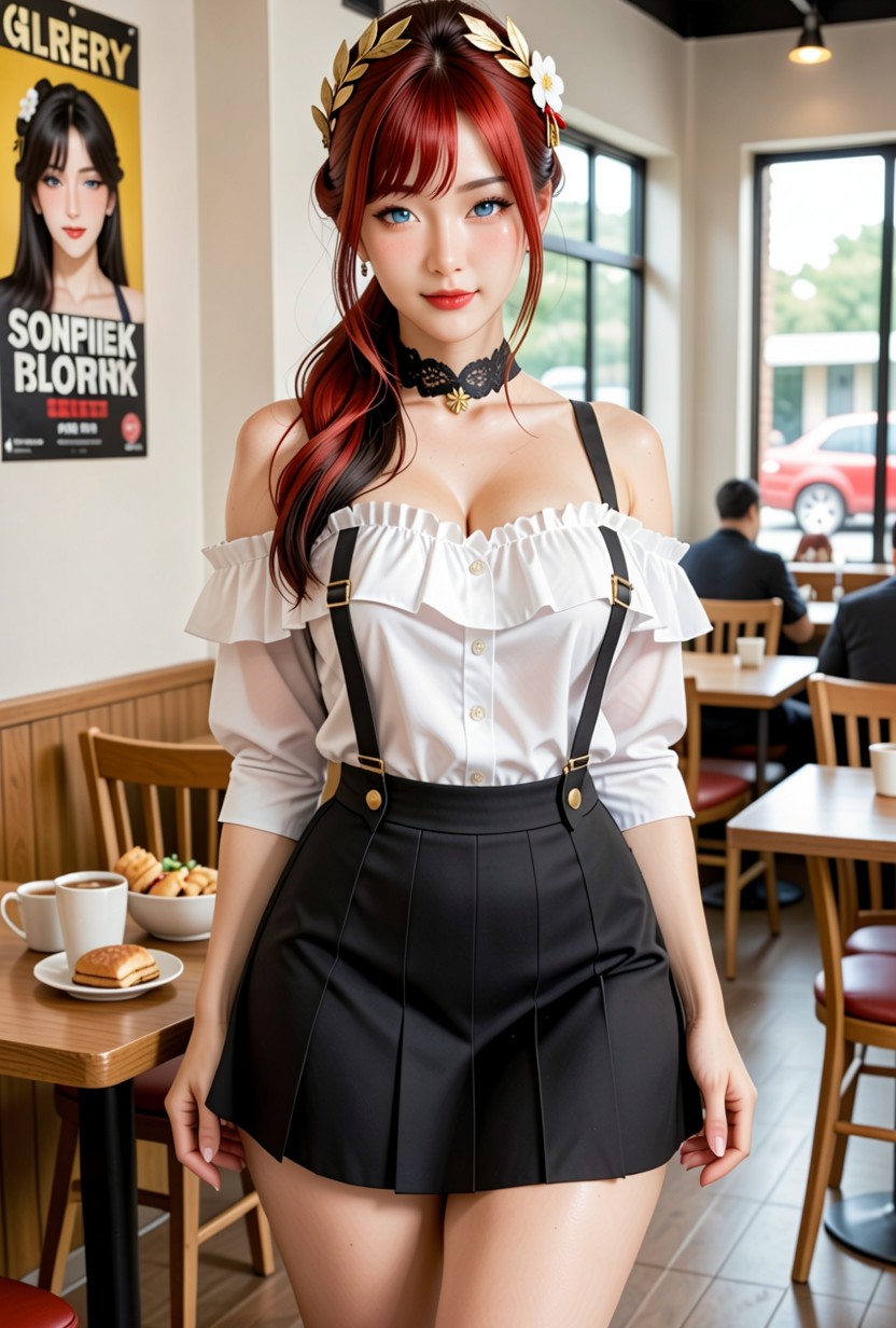 Golden Laurel Wreath, French Hair Bun Updo, Sweaty Body Asian AI Porn