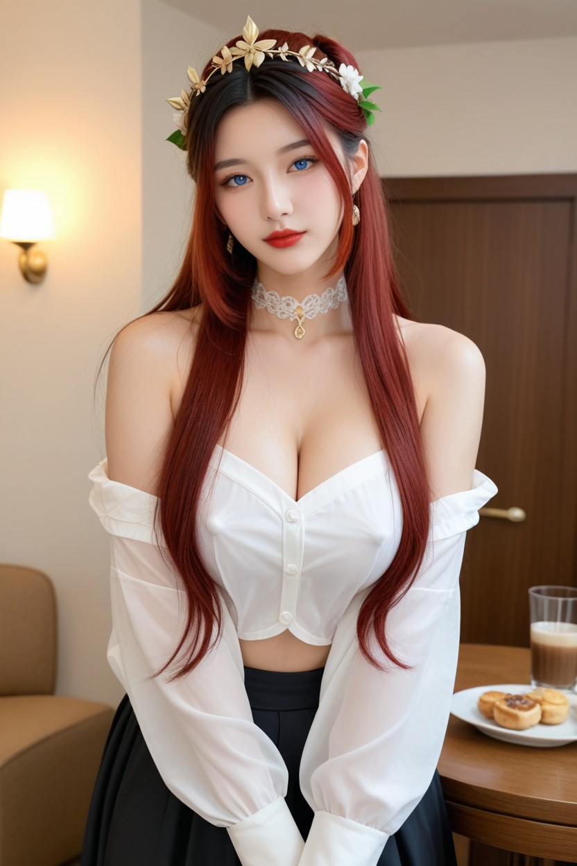 Lace Choker, Pretty Korean Idol Face, Highest Quality Porno asiático IA