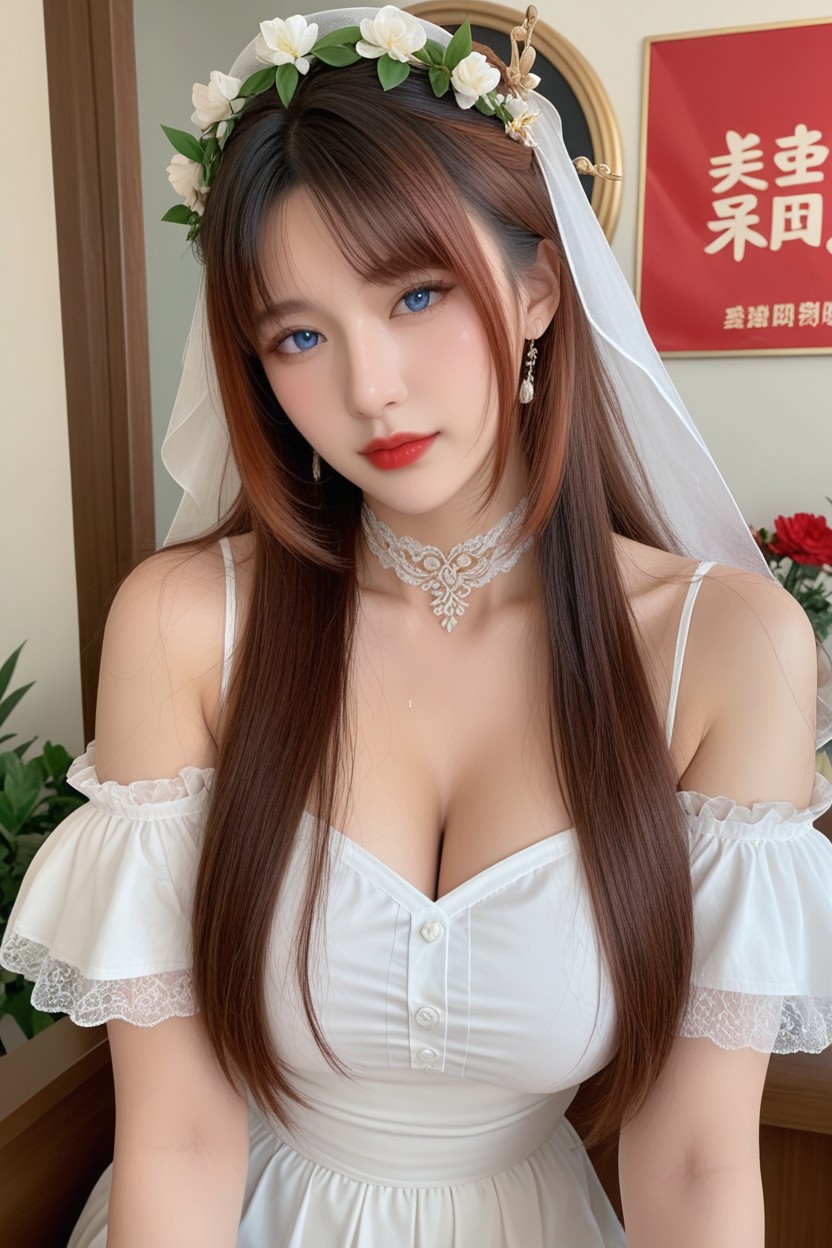 Thick Curvy Thighs, Split Color Hair, Ultra Realistic Porno asiático IA