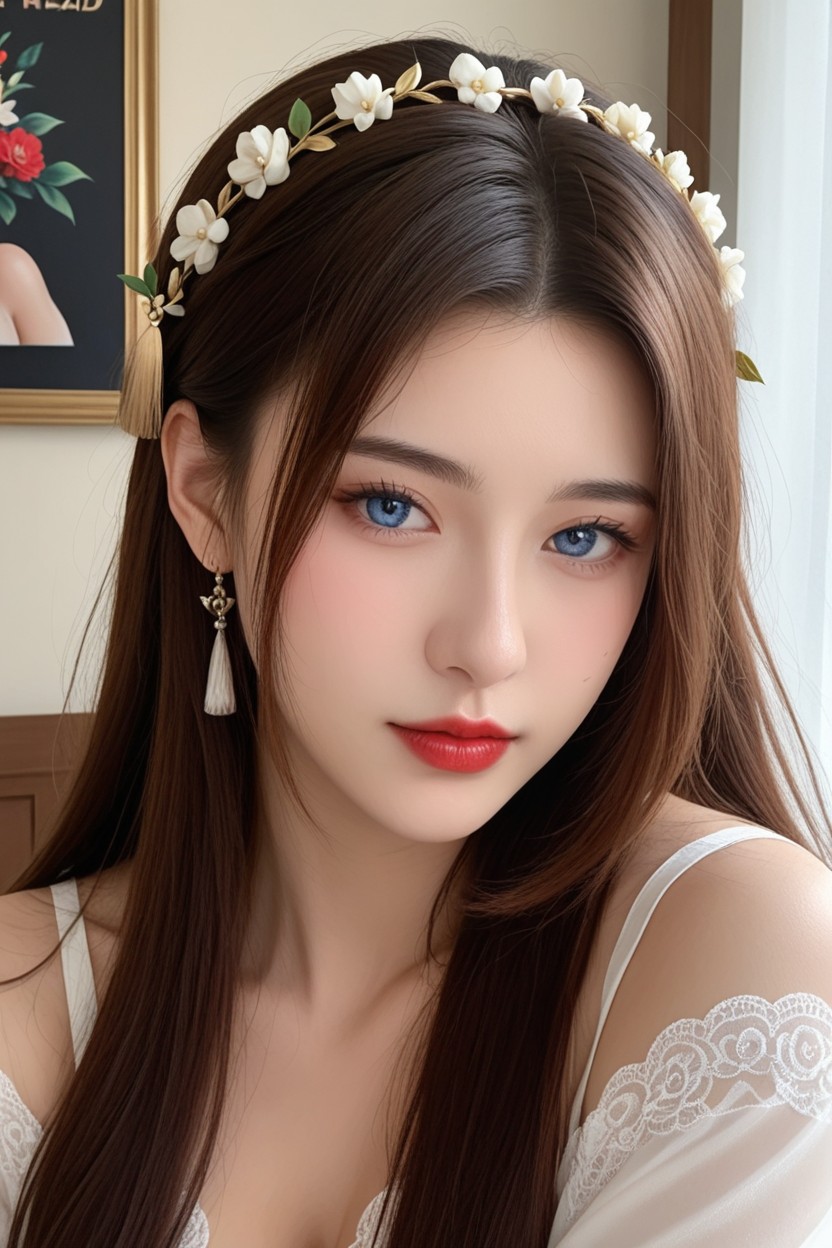 French Hair Bun Updo, Red Hair, Long Hair Over Shoulder Porno asiático IA