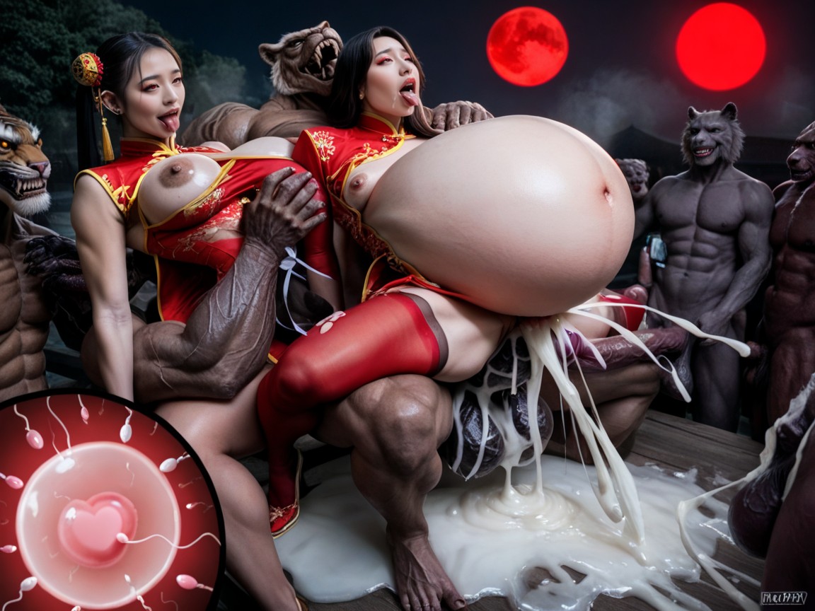 Big Bloated Belly, Top Down, Tight Body Asian AI Porn