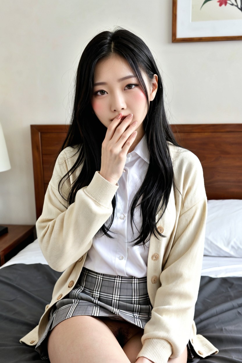 Black Long Hair, Detailed Pussy, Small Breasts Asian AI Porn