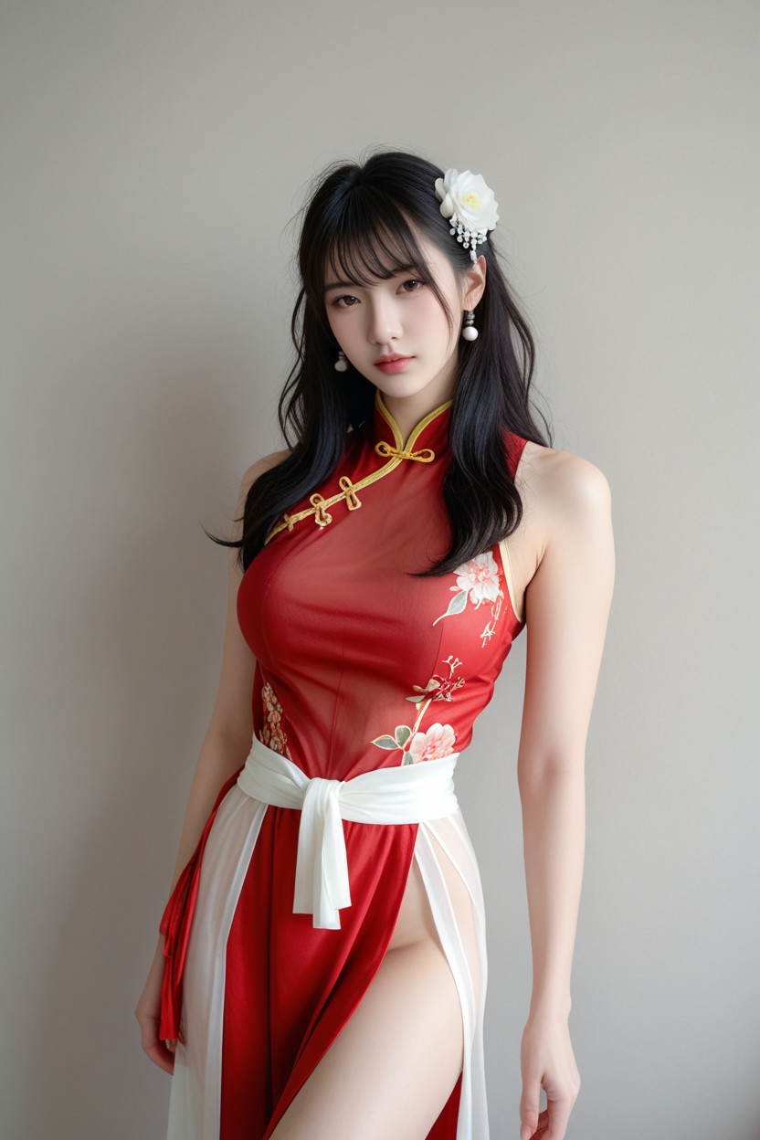 Floral Embroidery, Messy Hair, Flowing Fabric Asian AI Porn