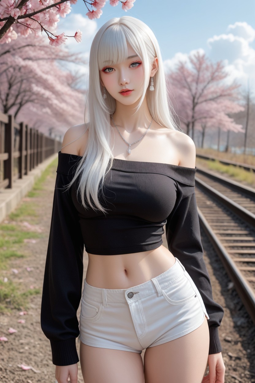 Black Off-shoulder Crop Sweater, High Resolution, Perfect Body Asian AI Porn