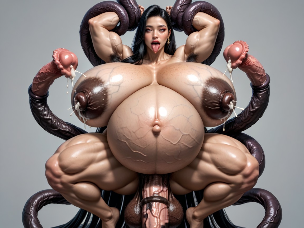 Very Huge Hairy Testicles An Octopus Tentacle Wraps Tightly Around A Hyper Barbed Horsecock, Colossal Veiny Boobs Sagging Down To Waist, Tentacles Extract Horsecock Cum Asian AI Porn