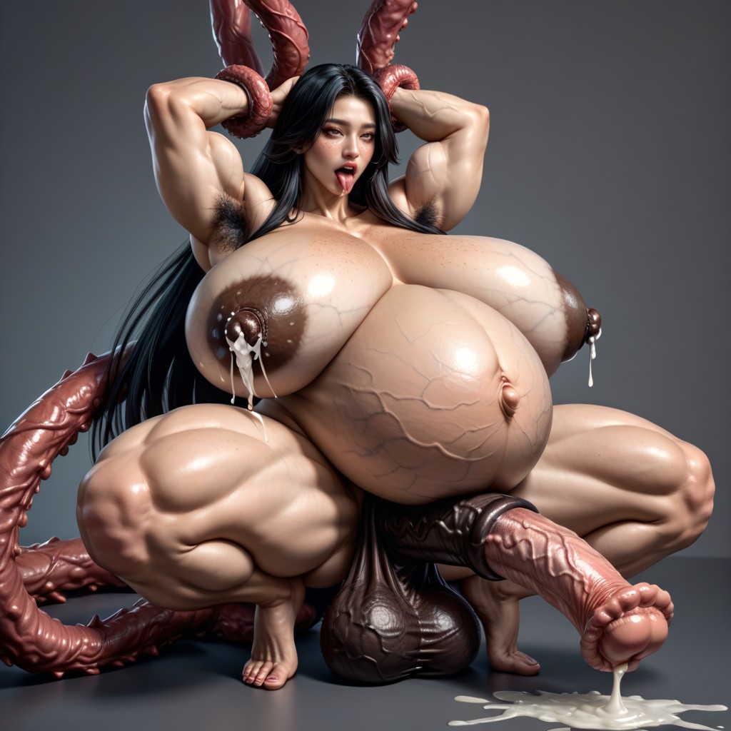 Hyper Heavy Droopy Huge Belly Pregnant, Dark Stretch Marks On Boobs, Extra Wide Hips Asian AI Porn