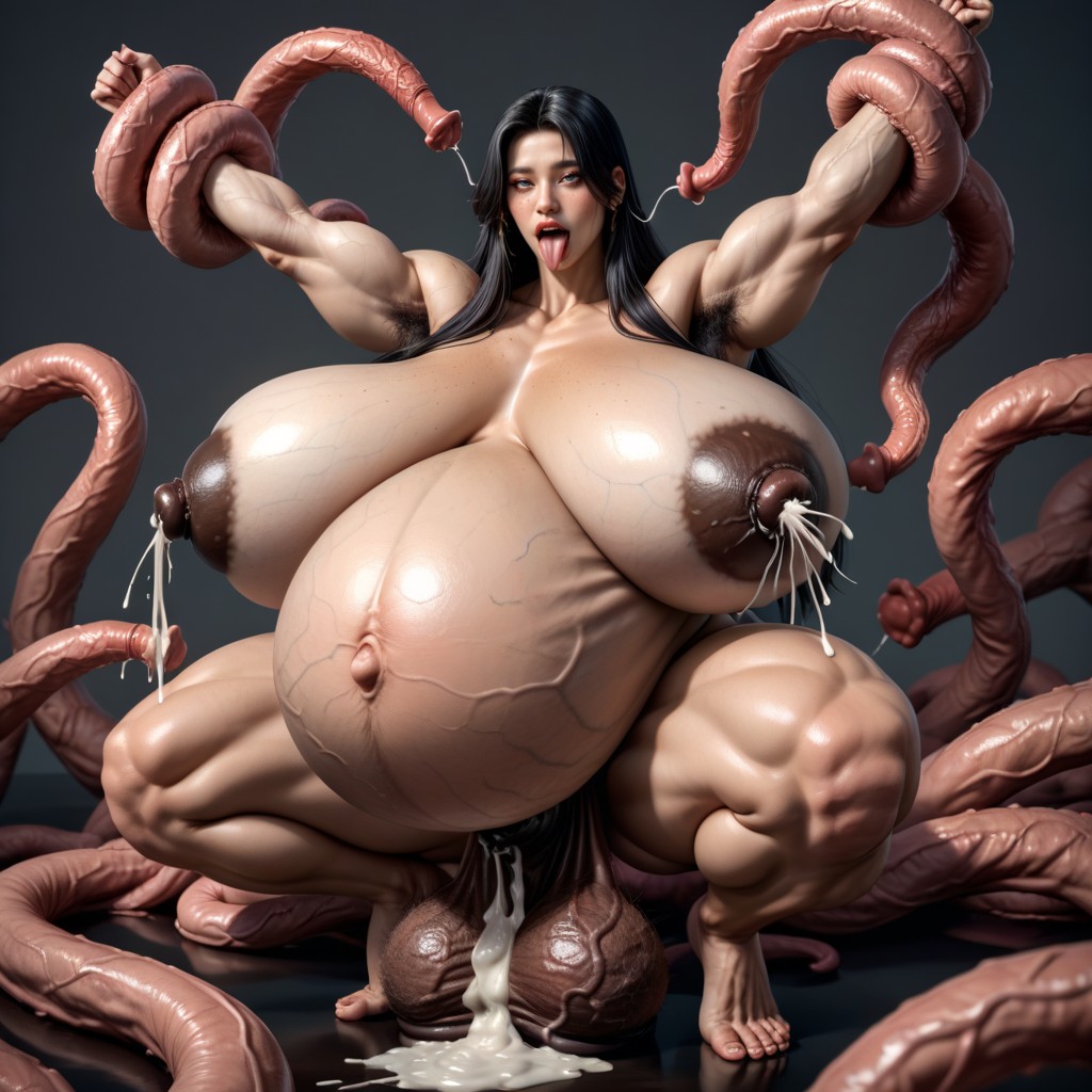 Curvy Thick Female, Colossal Veiny Boobs Sagging Down To Waist, Huge Thick Muscle Legs Asian AI Porn