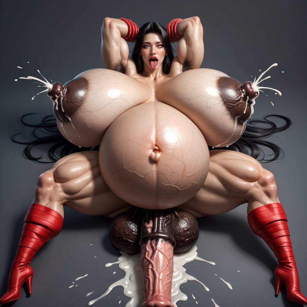 White Oil Skin, Fully Erect Buge, Huge Thick Muscle Arms Asian AI Porn