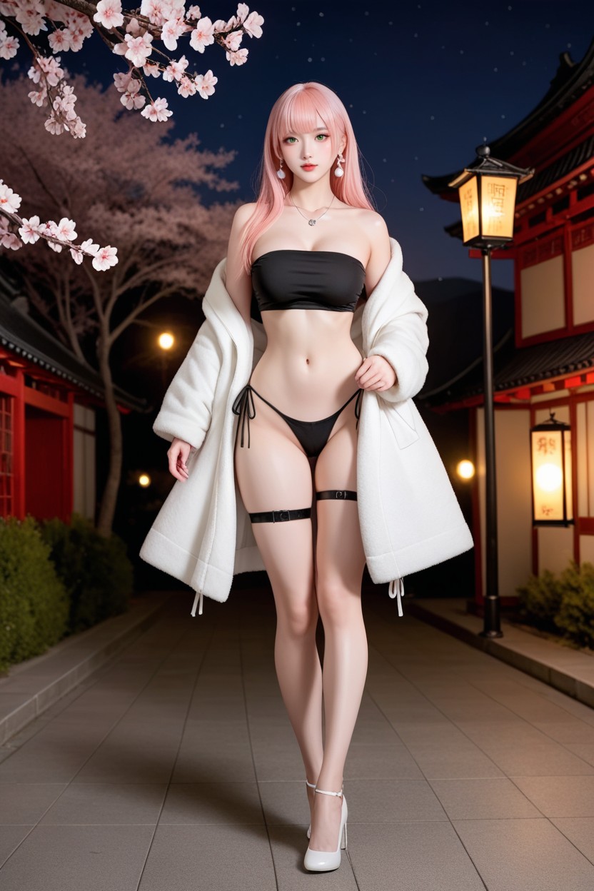 Black V-string With Side Tie, Beautiful Face, Large Ass Asian AI Porn