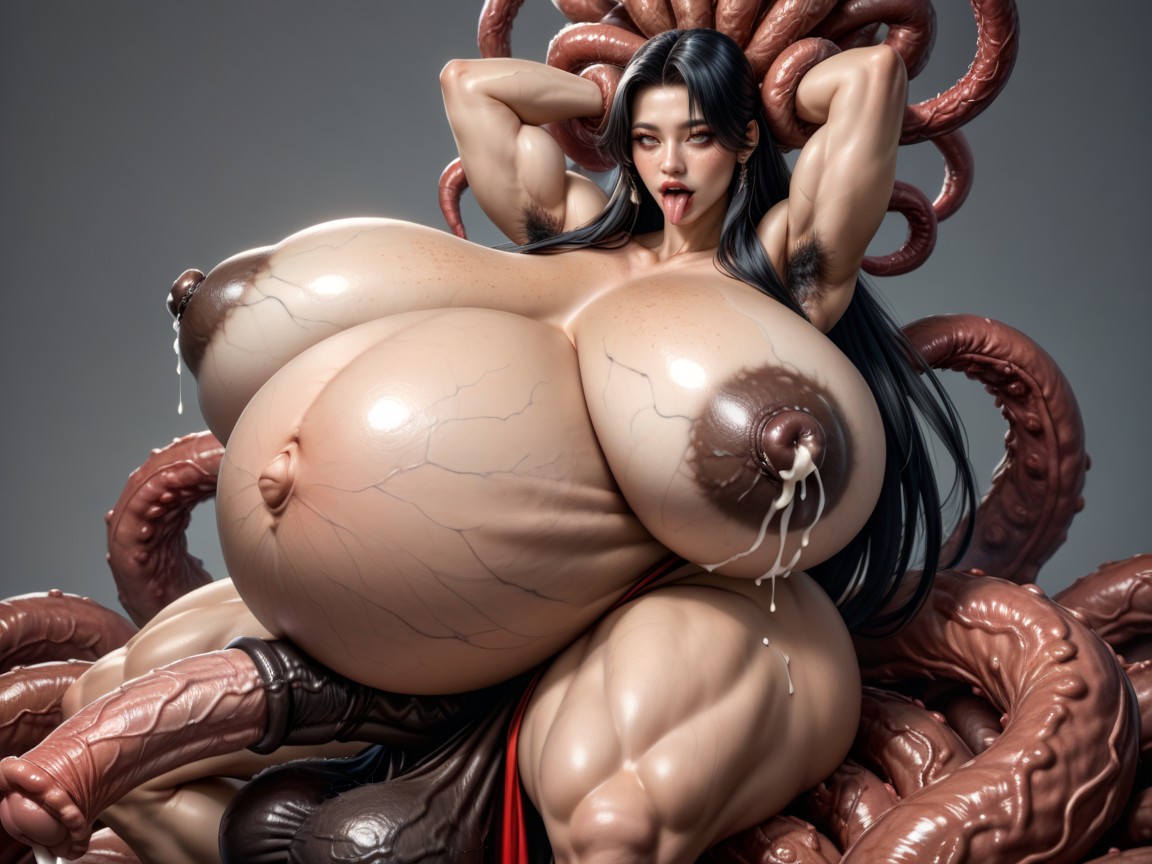 Veiny Saggy Breasts, Hyper Hard Erection Hyper Barbed Horsecock, Huge Thick Muscle Arms Asian AI Porn