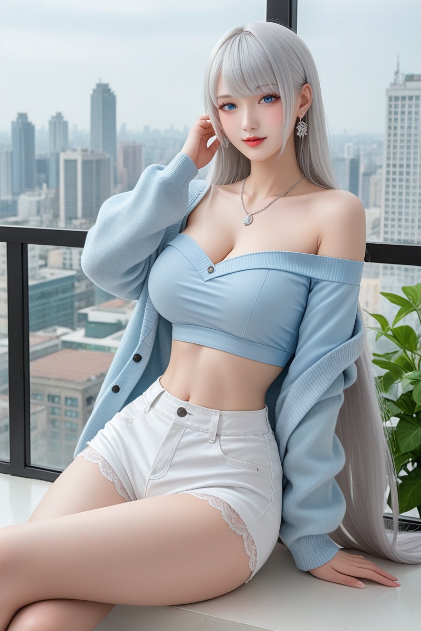 Beautiful Face, Crossed Legs, Perfect Waist And Hip Asian AI Porn