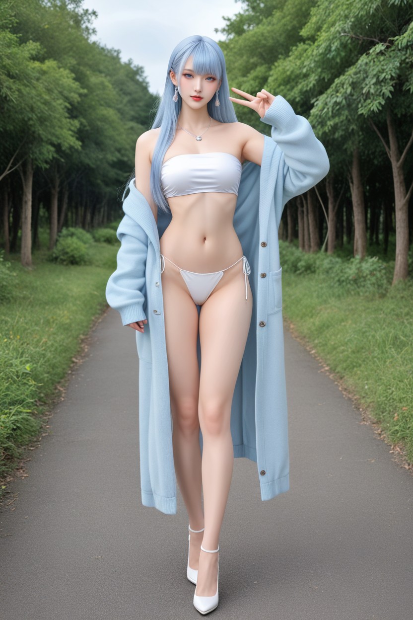 Small Breasts, White High Heels, Walking Asian AI Porn