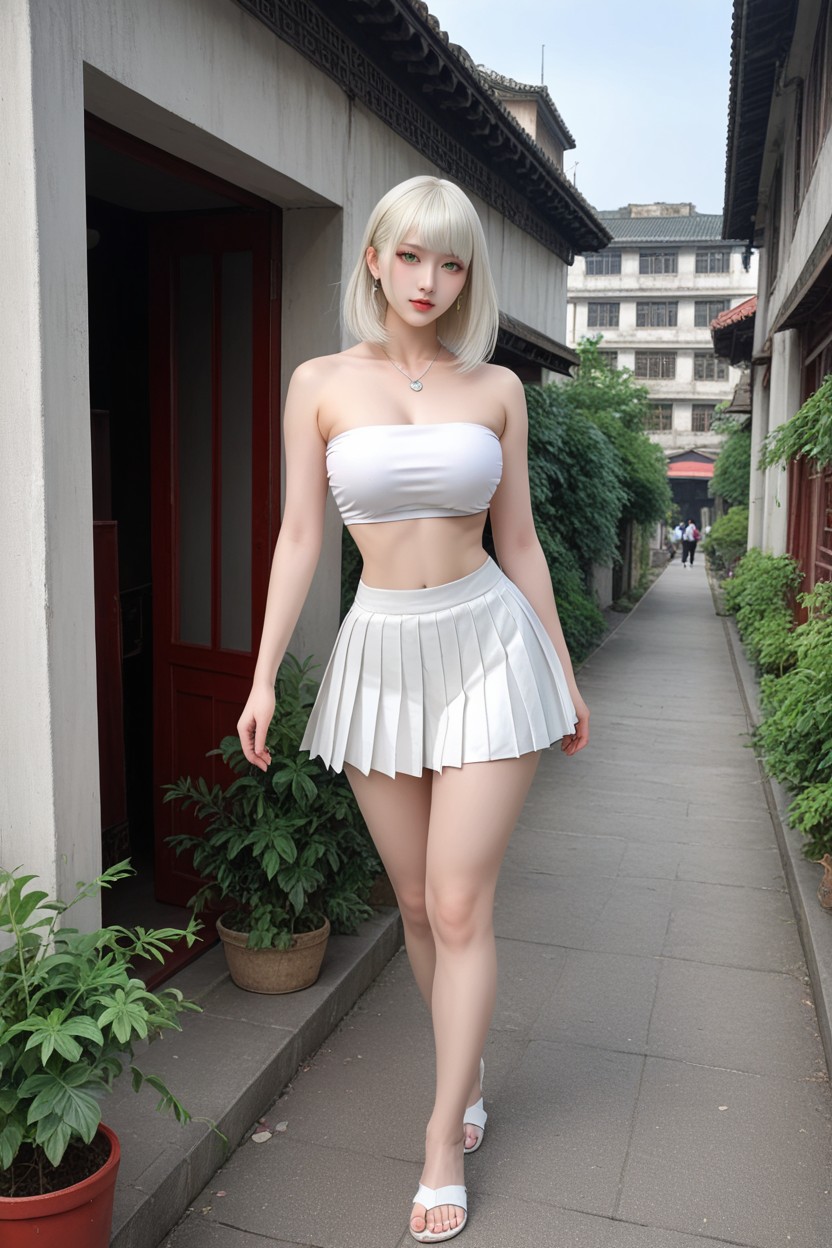 Beautiful Face, Thick Thighs, Silver Necklace Asian AI Porn