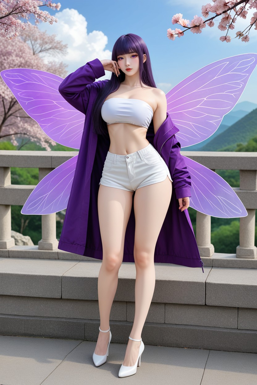 Purple Eyes, Large Breast, Cherry Blossom Trees Asian AI Porn