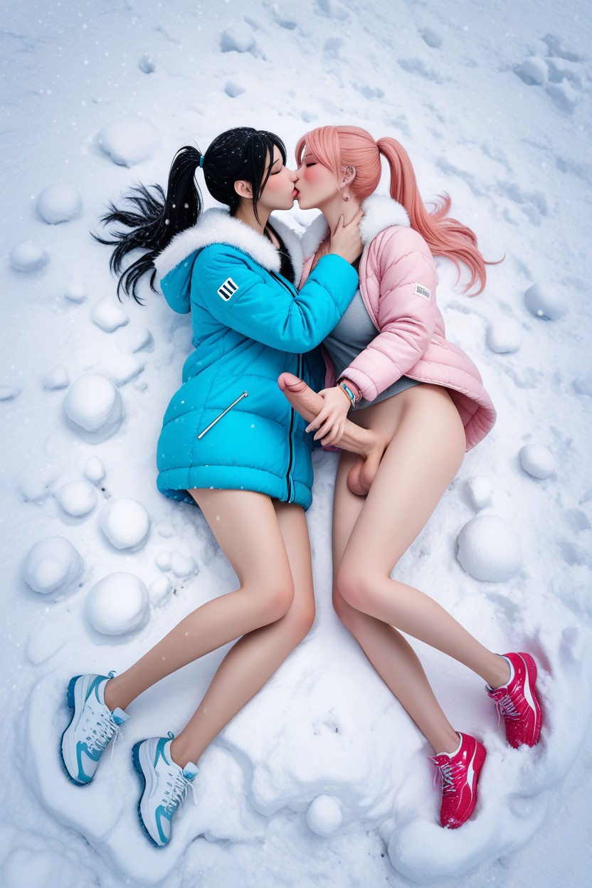 Lesbian Kissing, Bangs, Five Fingers Asian AI Porn