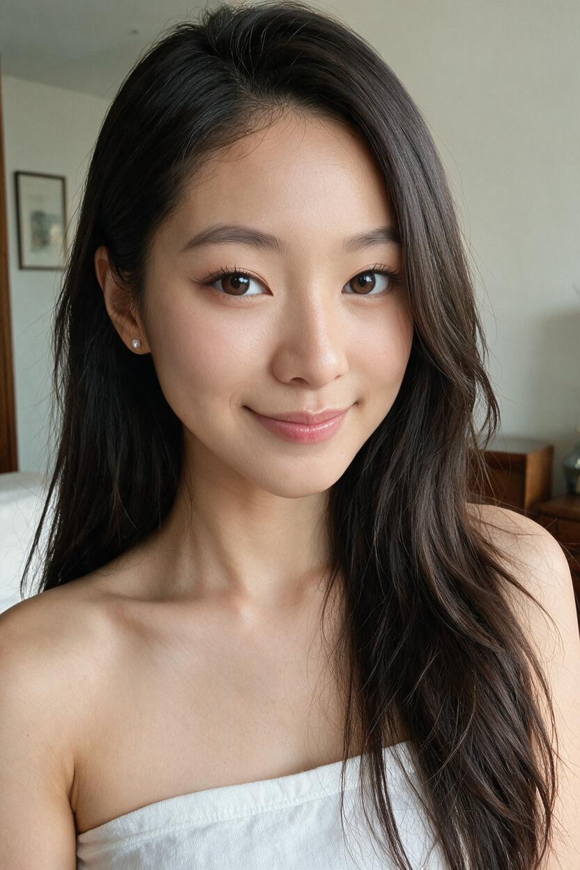 Hands On Her Head, Smooth Porcelain Skin, Detailed Skin Texture Asian AI Porn