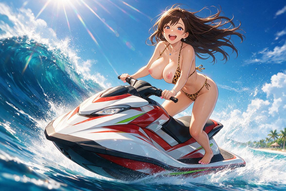 Fully Exposing Her Shapely Pair Of Big Breasts With Erect Nipples And Modestly Sized Areola In Soft Pink Shade Her Long Hair Is Visibly Blown To The Back By The Wind The Jet Ski Has A Sporty Design With A Sleek, 18+, Her Feet Visibly Stepping On The Sides Of T He Jet Ski Asian AI Porn