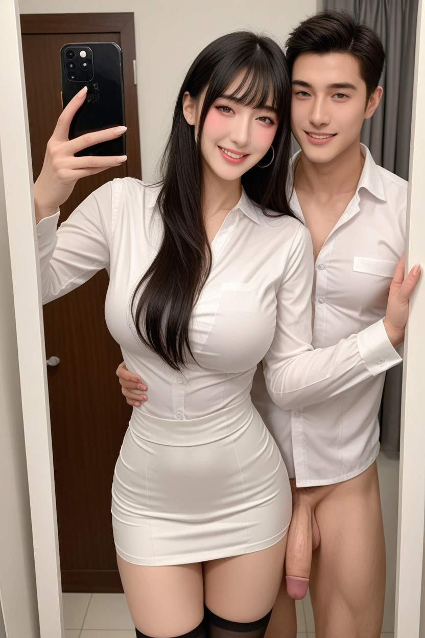 Very Tight Waist, Woman With Her Back To The Audience, Elegant Face Asian AI Porn