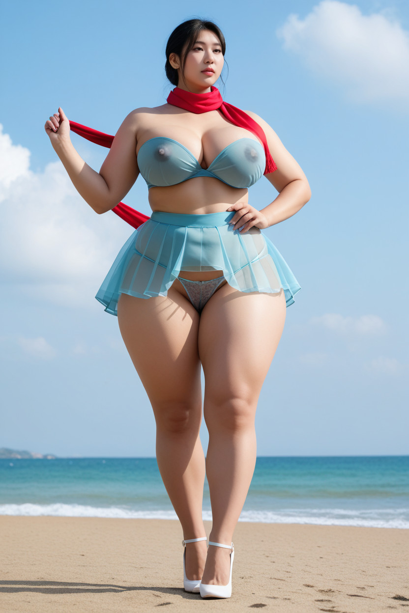 Standing, A Chinese Woman With Hair And Asian Skin Tone, Transparent Panties Asian AI Porn