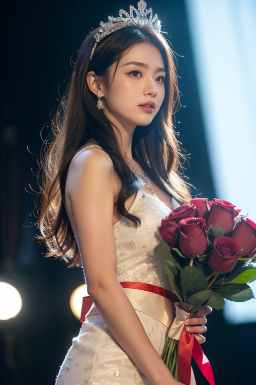 Wearing A Pageant Sash身披選美綬帶服裝配飾sparkling Evening Gown閃耀的晚禮服, Correct Anatomy Perfect Fingernails Details, Perfect Hands Asian AI Porn