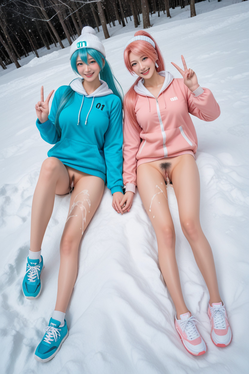Light Pink Sneakers And Cyan Sneakers, Cum In Pussy, Holding Hands Asian AI Porn