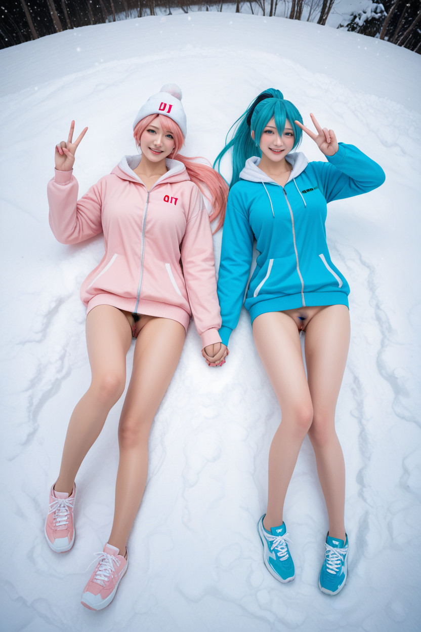 Legs Together, Snowy Background, Smile Asian AI Porn