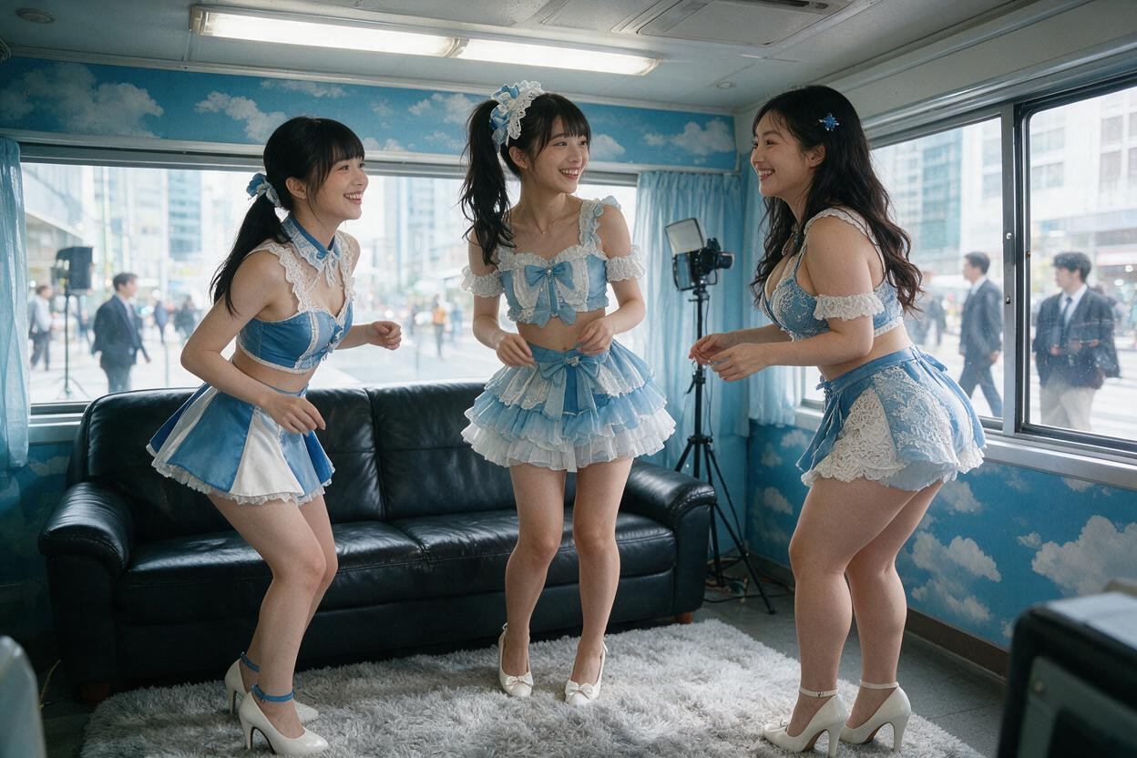 Blue And White Ruffled Hair Ties, Miss Universe-level Looks, Cinematic Lighting Asian AI Porn