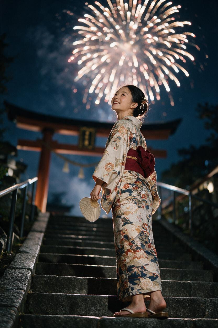 Cute, Holding A Japanese *uchiwa* Fan In One Hand She Wears A *yukata* Featuring An Ornate Pattern And A Rich, Large Asian AI Porn