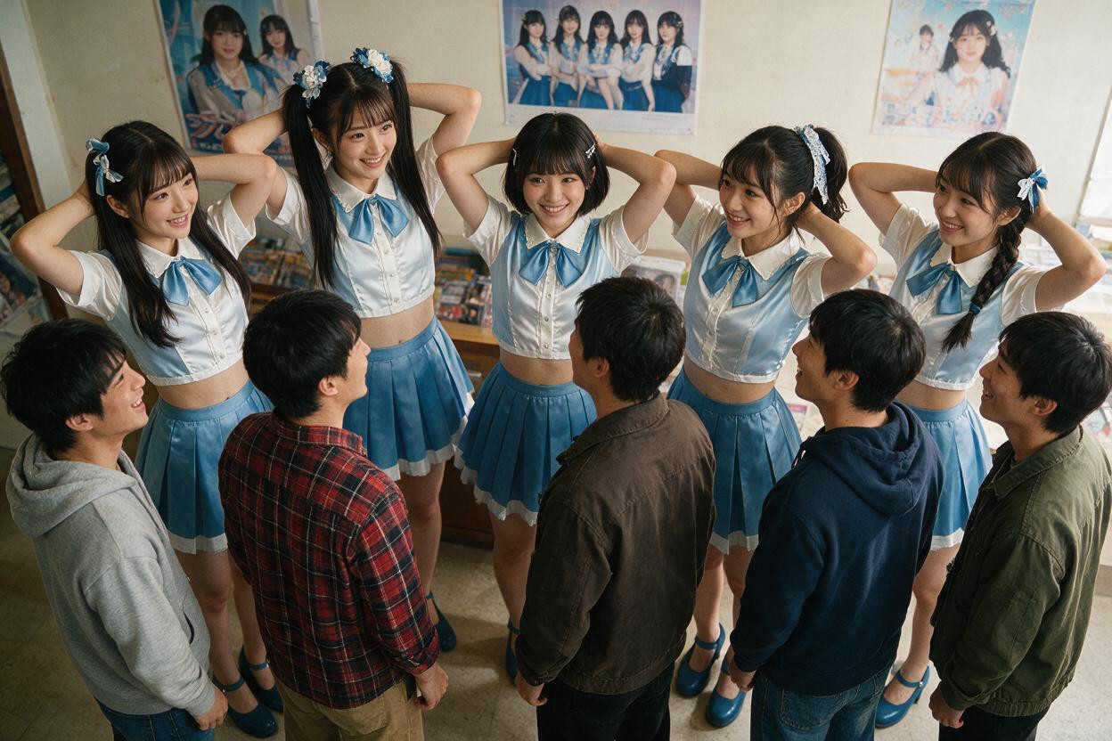 Idol Costume, Side View, Anatomically Accurate; All The Men Are Japanese Idol Otaku Asian AI Porn