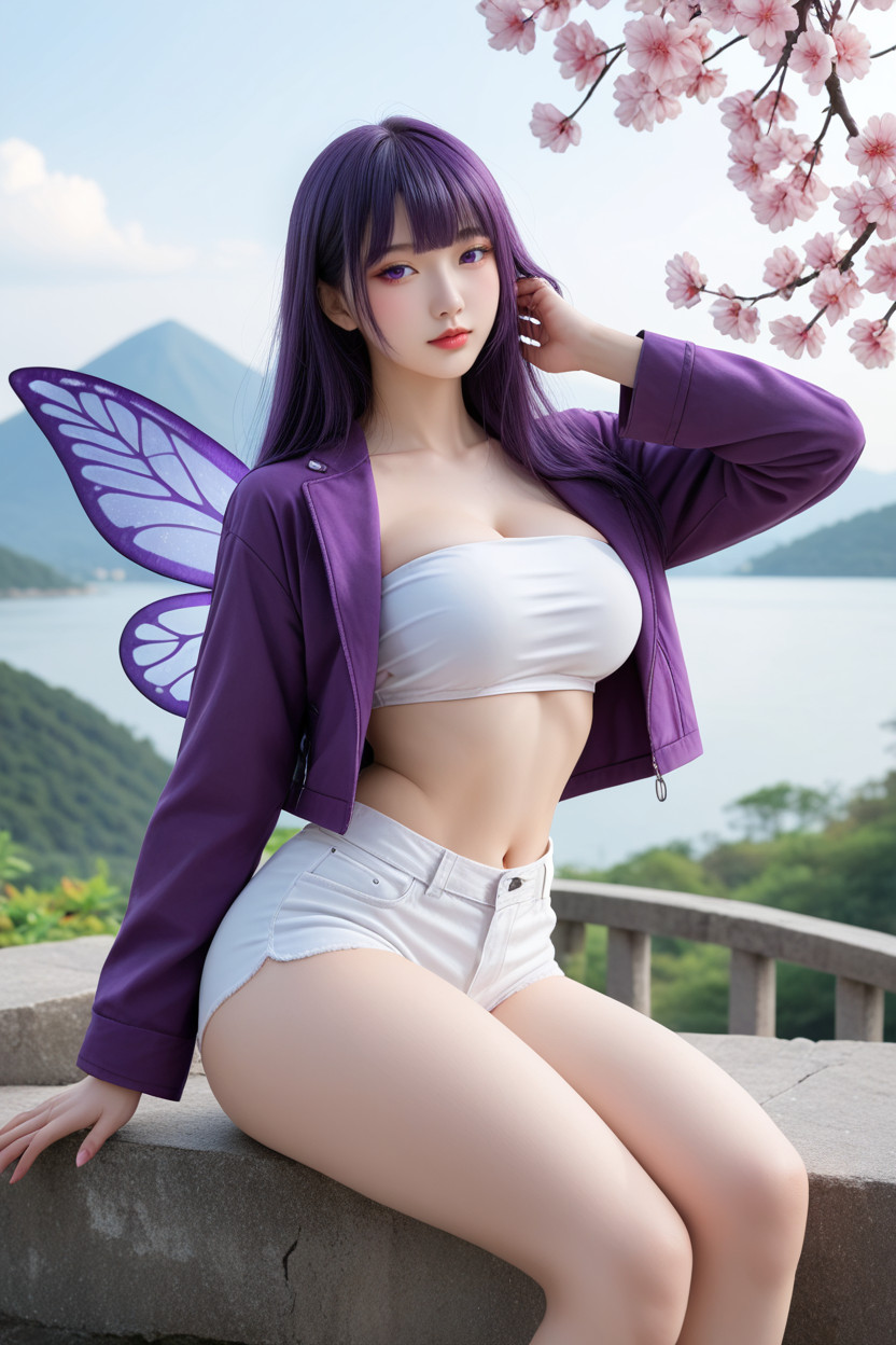 Albino Skin, Purple Cropped Wool Jacket, Stone Bridge Asian AI Porn