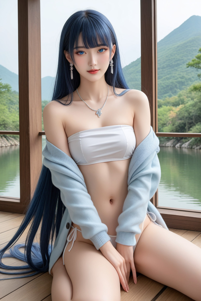 Perfect Chinese Idol Face, White Bandeau, Chinese Idol Face Asian AI Porn