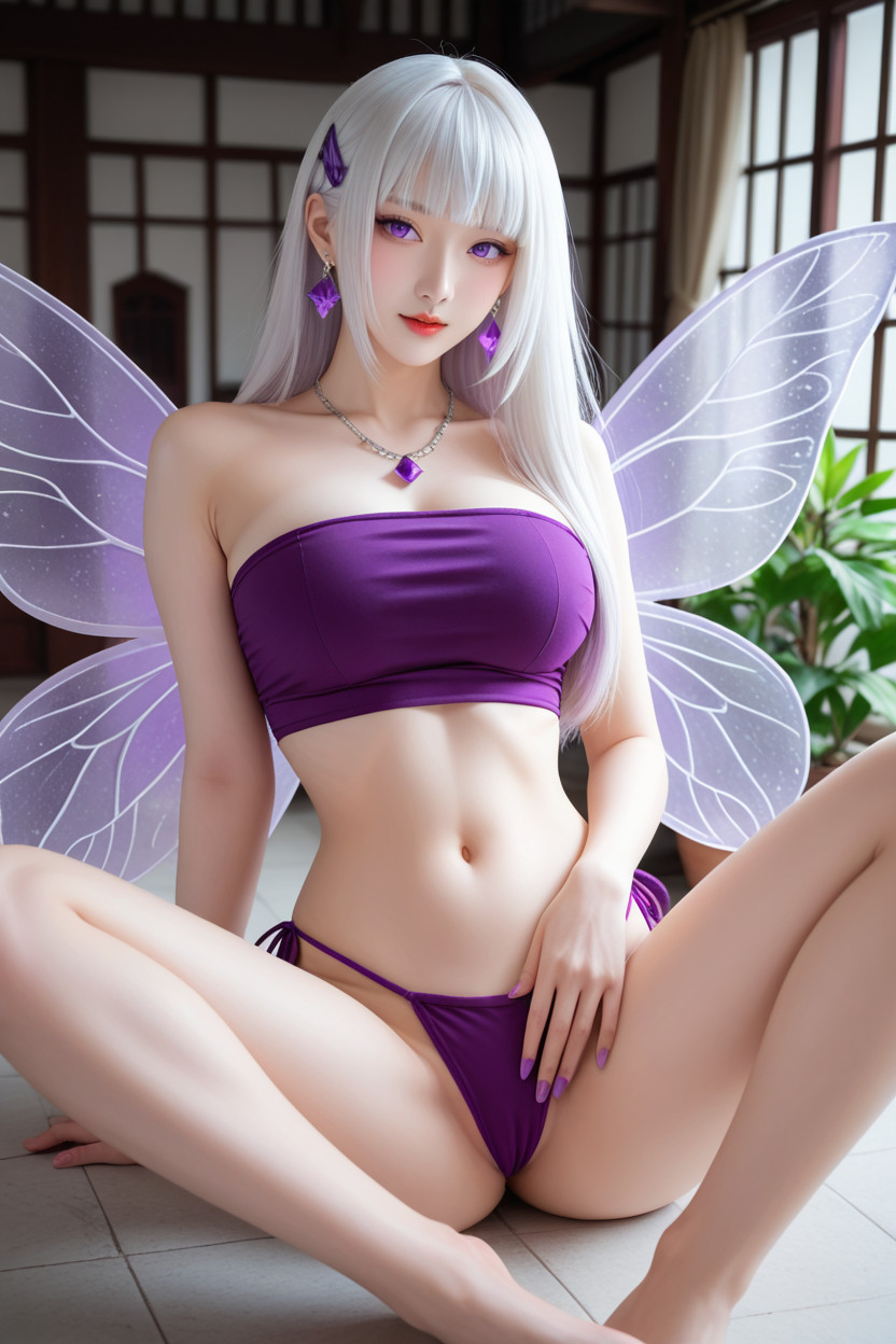 Purple Butterfly Hairclip, Fairy Wings, Chinese Idol Face Asian AI Porn