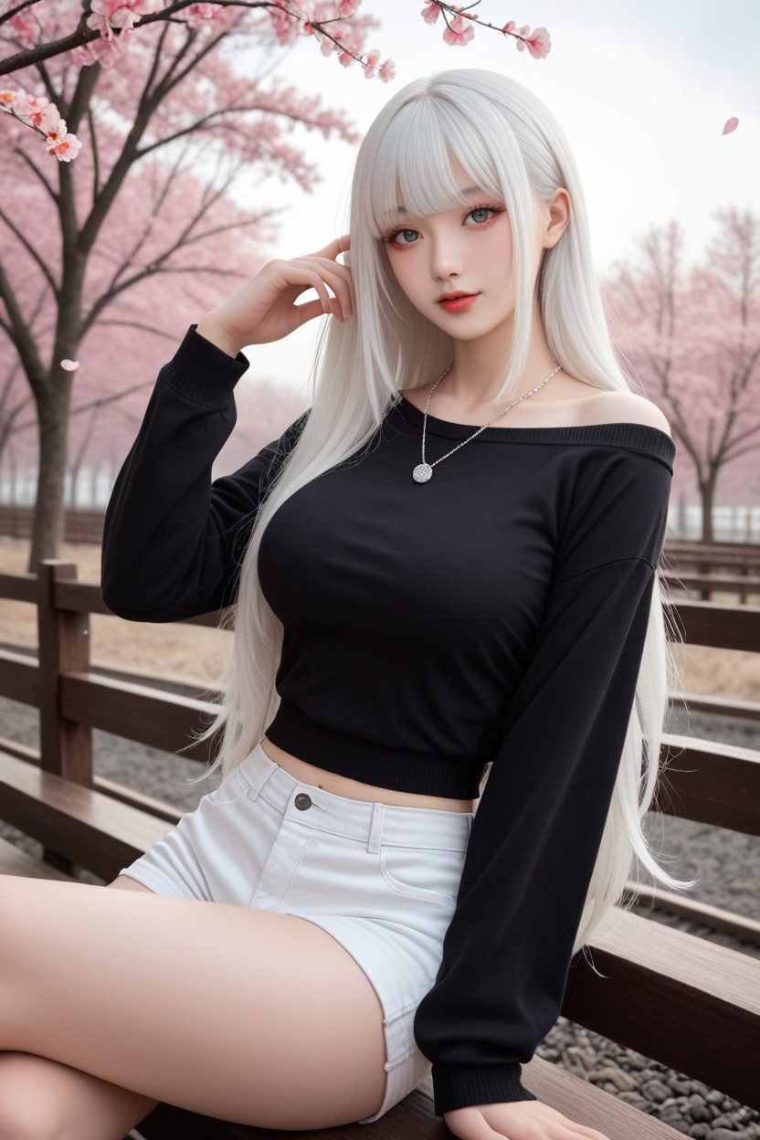 Albino Skin, Crossed Legs, Perfect Body Asian AI Porn